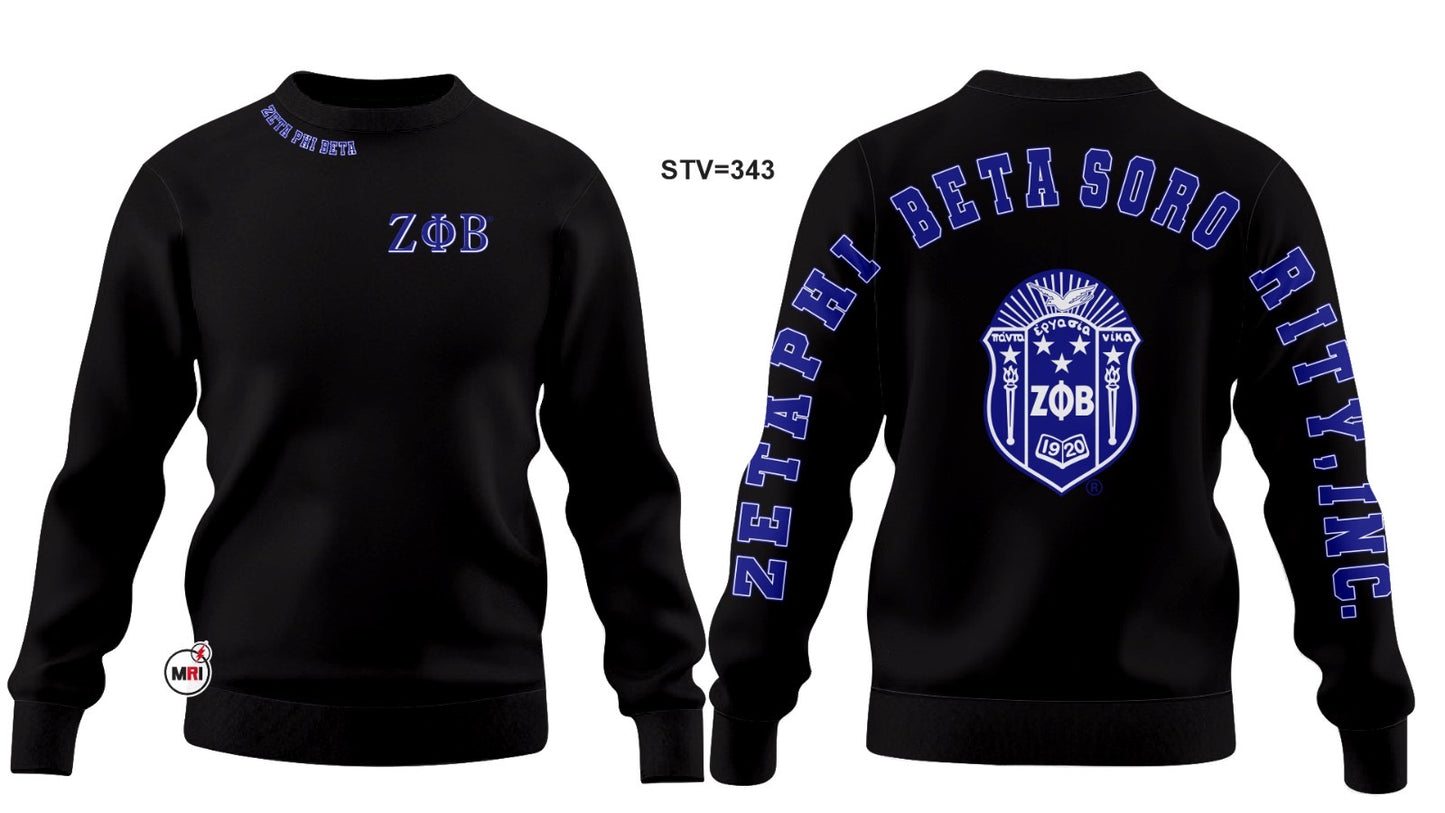 Zeta Phi Beta Sorority, Inc. Chenille Back Design Sweatshirt (black)