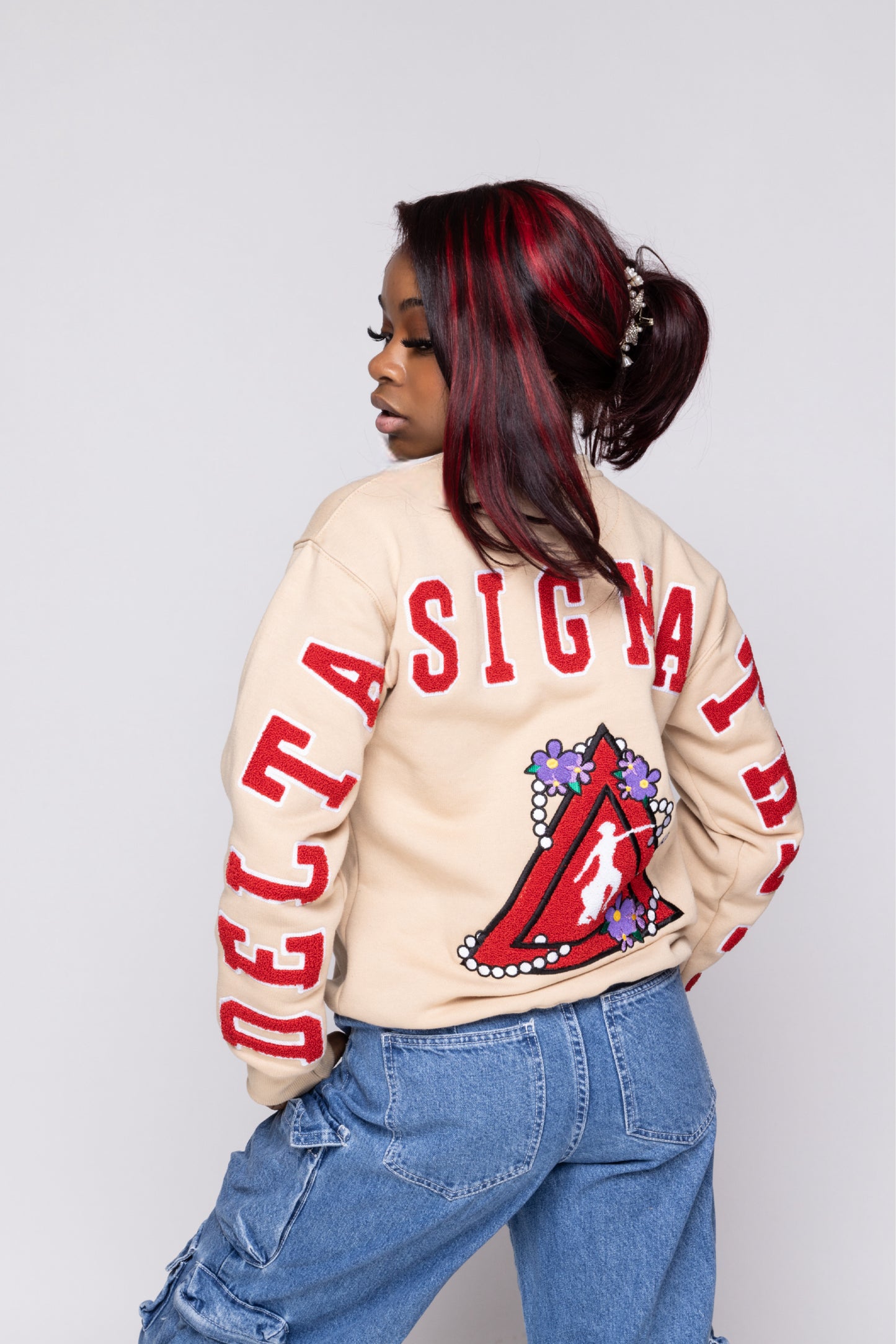 Delta Sigma Theta Sorority, Inc. CHENILLE BACK DESIGN SWEATSHIRT (TAN)