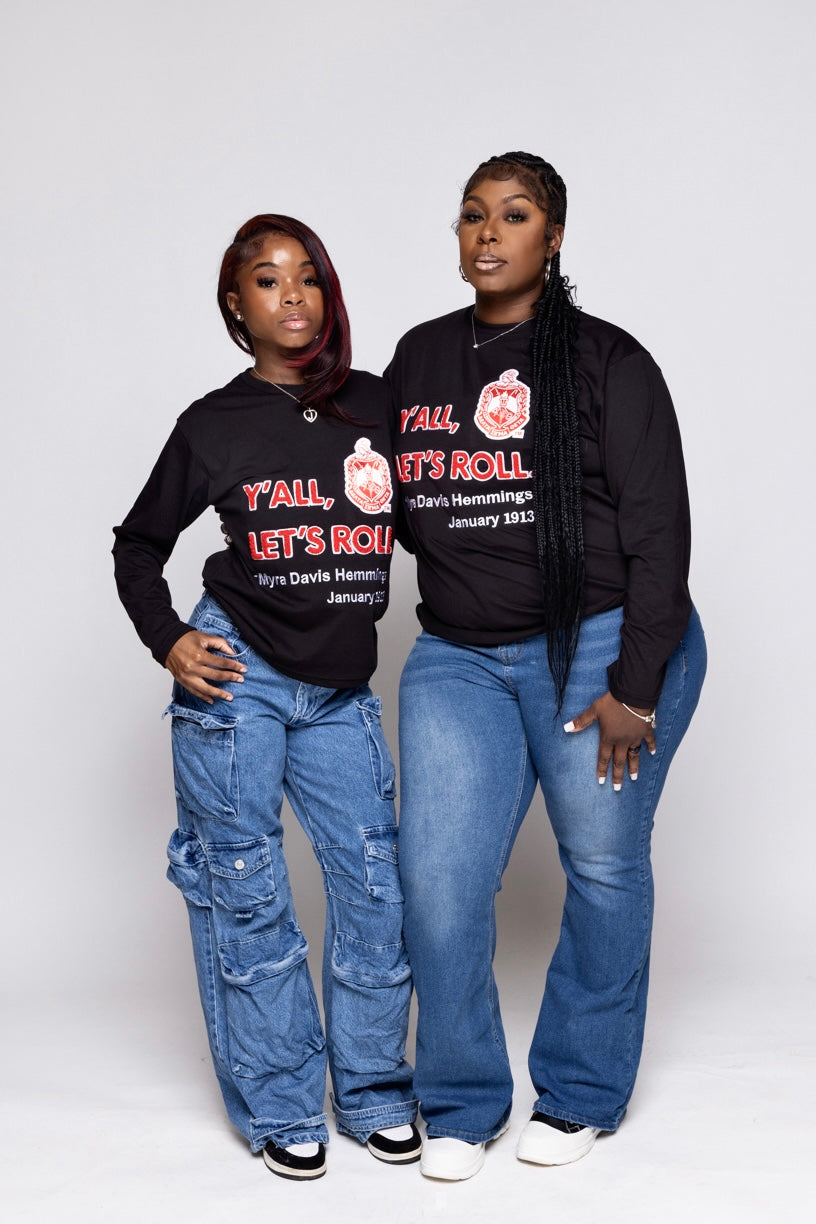 Delta Sigma Theta Sorority, Inc. Y'all Long Sleeve T-shirt (black)