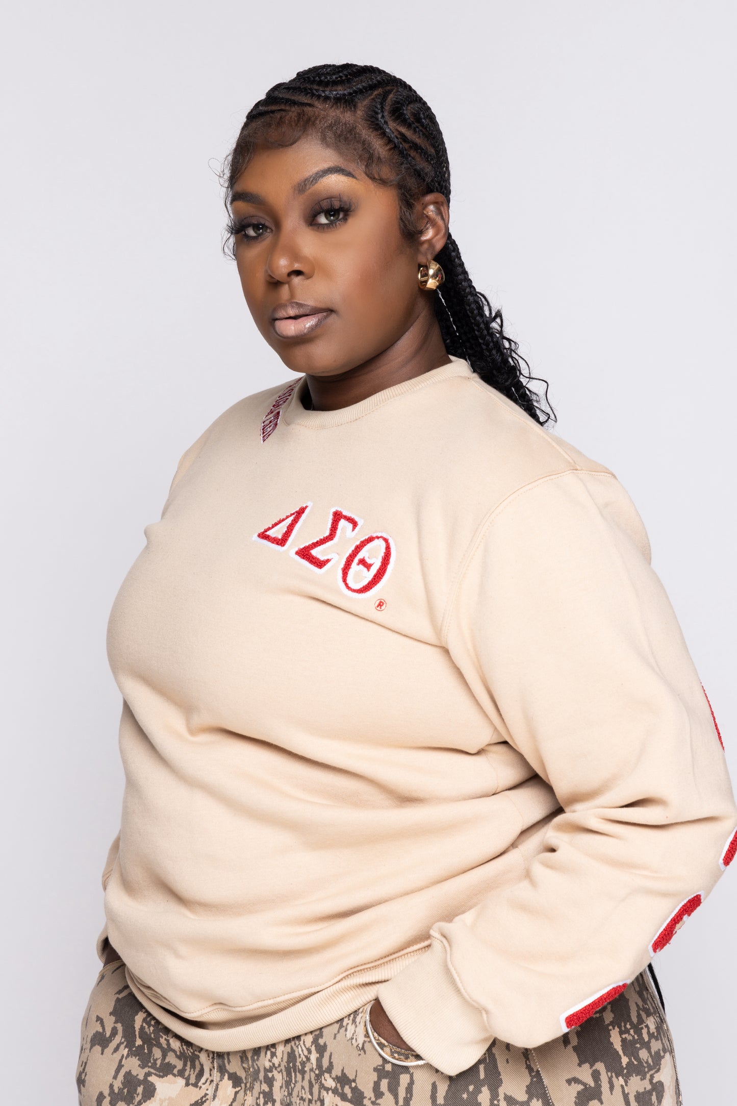 Delta Sigma Theta Sorority, Inc. CHENILLE BACK DESIGN SWEATSHIRT (TAN)