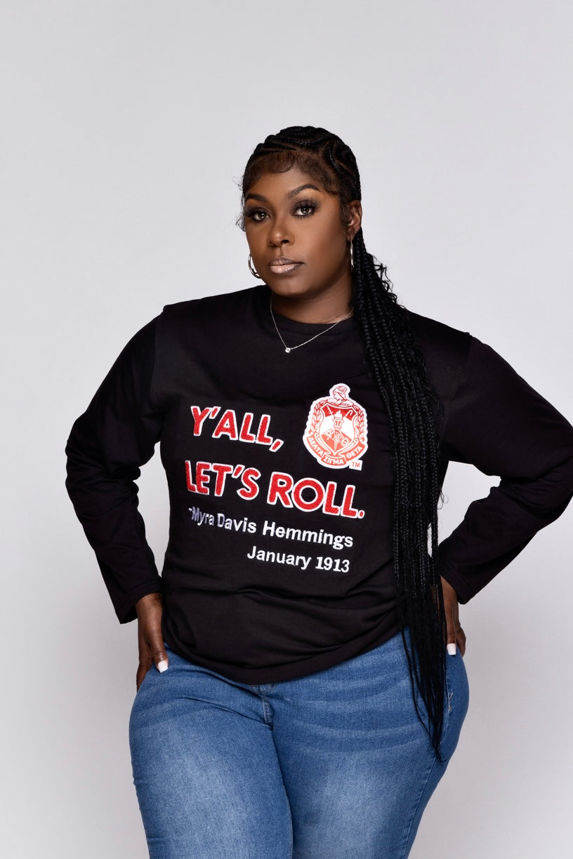 Delta Sigma Theta Sorority, Inc. Y'all Long Sleeve T-shirt (black)