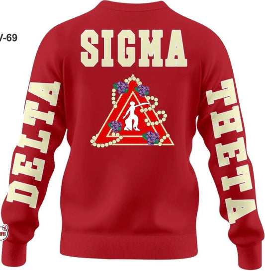 Delta Sigma Theta Sorority, Inc. CHENILLE BACK DESIGN SWEATSHIRT(Crimson & cream)