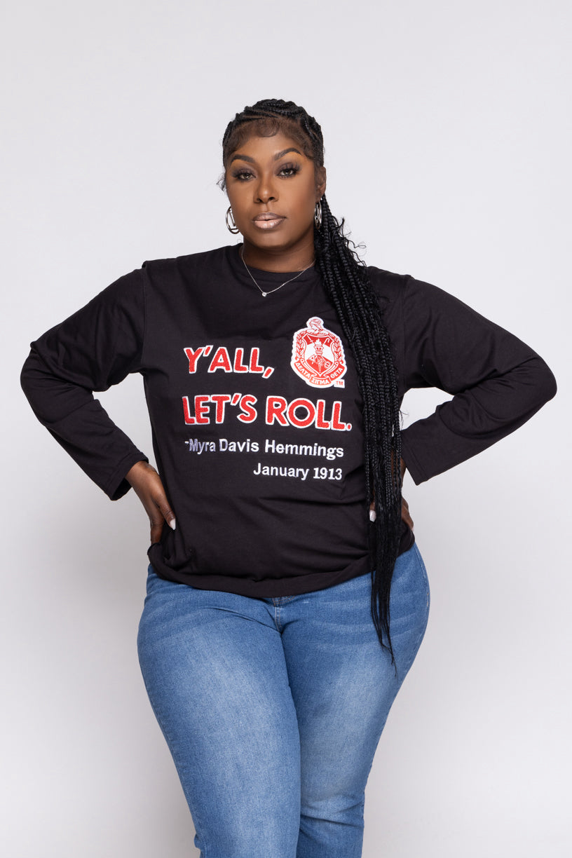 Delta Sigma Theta Sorority, Inc. Y'all Long Sleeve T-shirt (black)