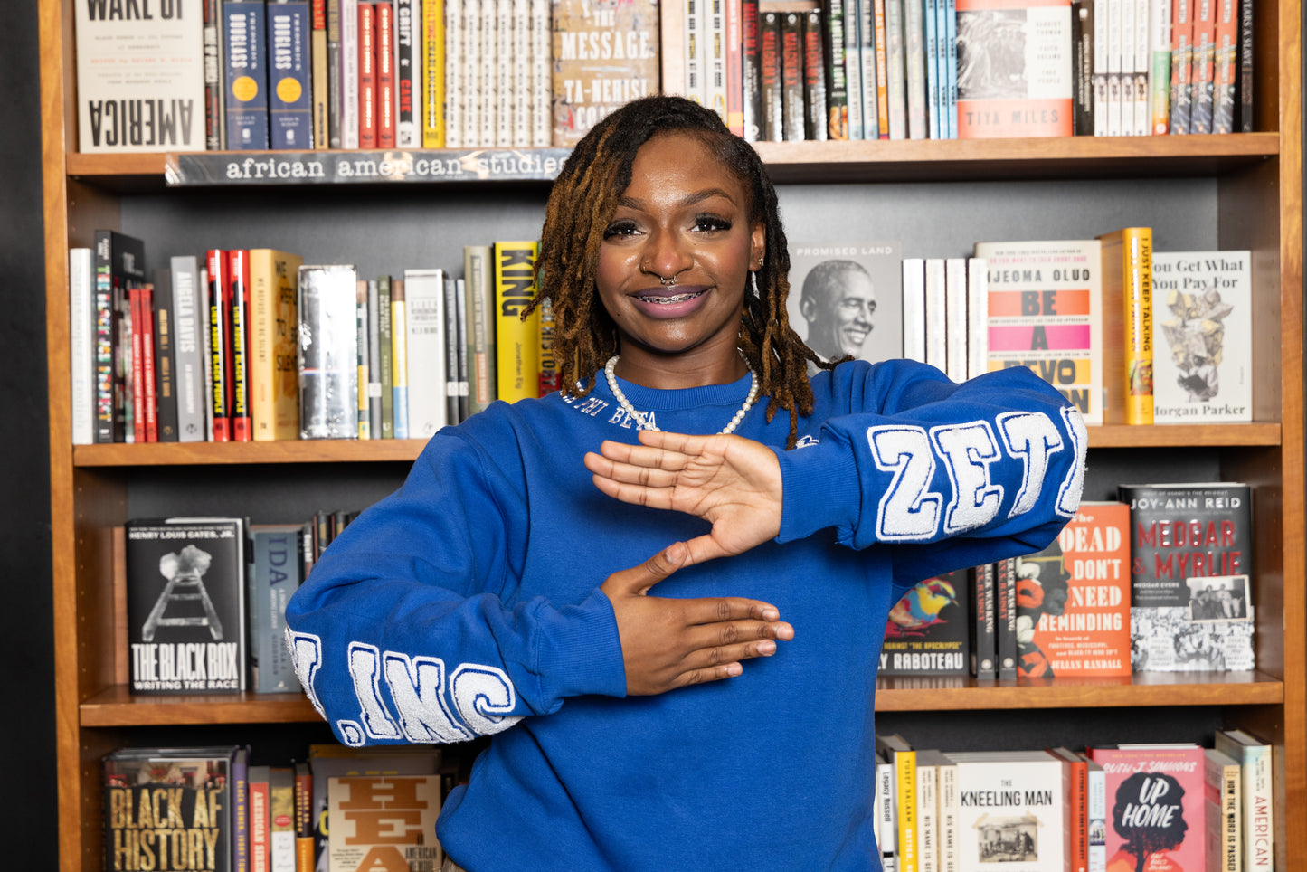 Zeta Phi Beta Sorority, Inc. Chenille Back Design Sweatshirt (blue)