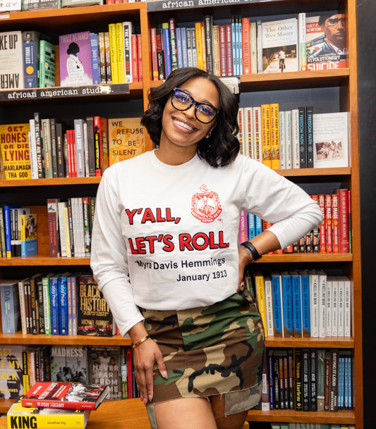 Delta Sigma Theta Sorority, Inc. Y'all Long Sleeve T-shirt (WHITE)